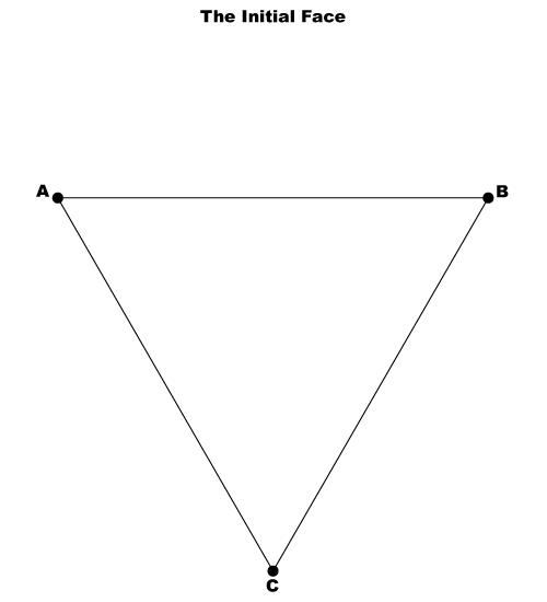 An equilateral triangle with points marked A, B, and C