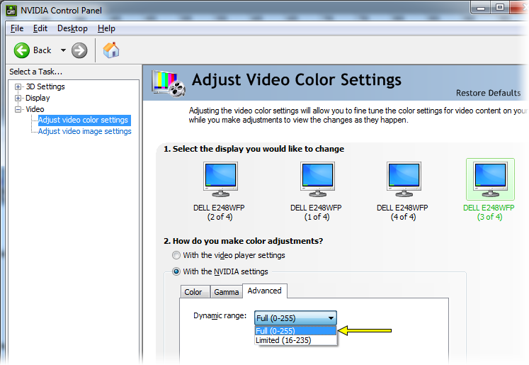 Screenshot of the NVIDIA control panel, showing the steps described above